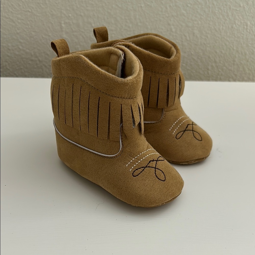 Tan Kids Fringe Booties